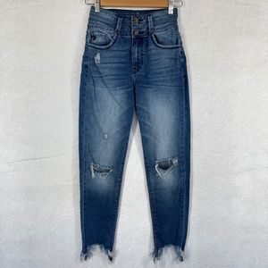 Kancan Blue Denim Jeans Mirdrise Distressed Frayed Hem
